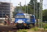 Ein Nachschuss von der V204 von der Rurtalbahn fährt als Lokzug von Aachen-West nach Düren und fährt in Richtung Aachen-Schanz-Aachen-Hbf. 
Aufgenommen vom Bahnsteig in Aachen-West bei Sonne und Wolken am Nachmittag vom 4.8.2014. 