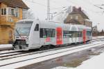 RegioShuttle (650 552-2) der Mitteldeutschen Regiobahn beim Halt in Leipzig-Thekla. Die Fahrt geht nach Eilenburg Ost. Fotografiert am 04.02.2010. 