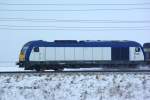 DE2000-02 der Nord-Ostsee-Bahn (NOB) am 02.01.2010 auf dem Weg von Niebll nach Sylt kurz vor dem festlandseitigen Ende des Hindenburgdamms.