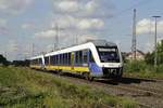 Wegen Bauarbeiten zwischen Düsseldorf und Neuss mussten die NordWestBahn-Züge von Kleve nach Düsseldorf im September 2015 den Umweg über Duisburg und die sonst nur im