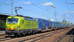 TX Logistik AG, Troisdorf [D] mit der Alpha Trains  193 553 [NVR-Nummer: 91 80 6193 553-5 D-ATLU] und Taschenwagenzug (Diverse Trailer) ab Rostock Richtung Verona am 11.09.19 Bahnhof Flughafen Berlin