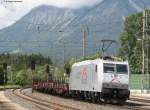 Nachschuss: 412 001-0 und 012-7 (FS) sowie 185 531-1 TX (Zugschluss) mit einem Stahlzug in Innsbruck bei der Durchfahrt Brixlegg am 23.5.08