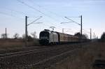 ES 64 U2 - 097 (182 597-5) MRCE Dispolok GmbH für TXL - TX Logistik AG mit einem H-Wagen Ganzzug in Demker und fuhr in Richtung Stendal weiter. 20.03.2014 