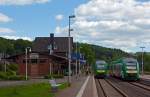 Zugbegegnung  auf der Oberwesterwaldbahn (KBS 461) am 04.05.2013 im Bahnhof  Nistertal / Bad Marienberg (frher Bf Erbach/Westerwald).