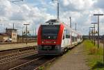 
VIAS - Odenwaldbahn VT 107 (615 107-9 / 615 607-8) gekoppelt mit VT 108 (615 108-7 / 615 608-6) fahren am 27.08.2014 als RE 64  Odenwaldbahn  (Groß-Umstadt Wiebelsbach - Frankfurt(Main)Hbf) auf Gleis 106 in den Hbf Hanau ein. Eigentümer dieser Bombardier ITINO ist das Fahrzeugmanagement Region Frankfurt RheinMain (fahma).