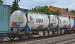 Einer von den vielen noch nicht umgeschriebenen Drehgestell-Containertragwagen ehemals Ahaus Alstätter Eisenbahn Cargo AG jetzt übernommen von VTG mit der Nr.