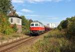 232 333-5 und 155 110-0 (WFL) fuhren am 03.10.20 einen Holzzug von Triptis nach Kaufering. Hier ist der Zug in Krölpa zu sehen. 155 110-0 war am Zugschluss.