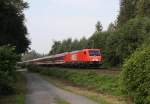 Elektrolok 81 der Westfälischen Landeseisenbahn WLE bespannte am 5.9.2014 einen Müller Sonderzug nach Lübeck. Der Zug kam mir in Osnabrück - Hörne um 10.39 Uhr vor die Linse.