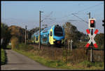 Bei Ibbenbüren Laggenbeck ist hier die Westfalenbahn mit dem ET 611 am 4.11.2020 um 11.08 Uhr auf dem Weg via Osnabrück und Hannover nach Braunschweig.