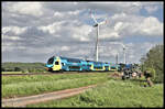 Aus Braunschweig kommend ist hier der Westfalenbahn ET 602 am 21.5.21 um 16.36 Uhr bei Westerhausen nach Rheine unterwegs.