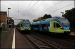 ET019 luft als WFB39716 (RB66  TEUTO-Bahn ), Mnster(Westf)Hbf - Osnabrck Hbf, in Westbevern ein und trifft auf den ET007 der als WFB39739 nach Mnster(Westf) unterwegs ist.