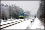 Westfalenbahn ET 015 war am 15.2.2016 um 9.29 Uhr auf der Rollbahn in der  verschneiten Bauernschaft Schollbruch bei Lengerich in Richtung Münster unterwegs.