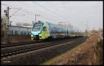 Westfalenbahn  Gigant  ET 610 fuhr am 29.2.2016 um 9.33 Uhr auf dem Weg nach Braunschweig in den Bahnhof Wunsdorf ein.