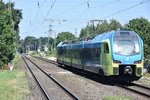 EMSDETTEN (Kreis Steinfurt), 20.07.2016, ET 407 der Westfalenbahn als RE15 nach Emden Hbf bei der Ausfahrt aus dem Bahnhof Emsdetten