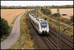 Abellio ET 1442292 als S 3 nach Wurzen erreicht hier am 26.08.2020 um 8.40 Uhr den Haltepunkt Schkeuditz West.