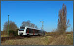 1648 454 der ABRM verlässt am 30.03.2021 als RB 36 nach Magdeburg den Bahnhof Groß Ammensleben.