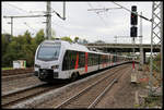 Eine ET Doppel Garnitur von Abellio mit ET 252302 fährt hier am 7.10.2019 um 13.37 Uhr in Düsseldorf Flughafen ein.