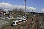 Als S 7 ist ein Abellio-LINT 41/H am 12.03.2020 auf dem Weg von Wuppertal Hbf. nach Solingen Hbf., hier trifft er gerade in Remscheid Hauptbahnhof ein