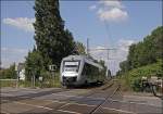 Triebzug  HERNE  der Abellio Rail erreicht als RB46  GLCKAUF-Bahn  die Station Bochum-Nokia.....