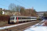 Abellio-Steuerwagen vorraus wird dieser RE13 Ersatzzug durch Wuppertal - Sonnborn geschoben.