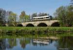 Am 20.04.2018 konnte ich auch  Goldi , 650701 von Agilis, auf der Saalebrücke Moschendorf schön festhalten.