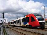 BR 468 Triebwagen Coradia LINT41  Segeberg  der Nordbahn, einem Tochterunternehmen der AKN, als  NBE81026 Bad Oldesloe - Neumnster am Hp Bad Segeberg; 22.07.2008  