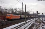 145-CL 002 (145 082-4) ArcelorMittal Eisenhttenstadt Transport GmbH mit dem Staubpendel von Ziltendorf nach Lnen in Rathenow.