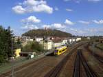 Am 20.04.2008 fhrt eine Oberpfalzbahn in Schwandorf ein.