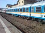 2 Silberling wagen der ARRIVA bei der Einfahrt in Bahnhof Immenstadt (Allgu) am 22.02.08