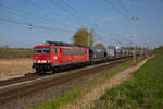 Am 29.04.2023 zog die LDK 155 060 für Blc24 einen leeren Getreidezug von Rostock Seehafen aus, durch Sildemow.