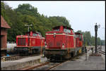 D 21 und links daneben D 25 der Bentheimer Eisenbahn am 3.10.2006 im Bahnhof Bad Bentheim.