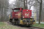 D23 (Baujahr 1980) der Bentheimer Eisenbahn AG während rangierarbieten auf Gewerbegebiet Nordhorn Süd am 14-3-2014.