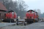 D21 (ehemalige 211 125-0, Baujahr 1962), D23 (Baujahr 1980) und D25 (ehemalige DB 211 345-4, Baujahr: 1962) der Bentheimer Eisenbahn AG auf Bahnhof Bentheim Nord am 14-3-2014.