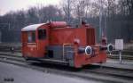 Köf II der Bentheimer Eisenbahn, dort eingereiht mit der Nummer D 15, am 21.1.1989 im BE Bahnhof Bad Bentheim.