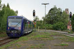 DB/BOB: Eine FT 70 Doppeltraktion der Bodensee-Oberschwaben-Bahn beim Verlassen des Bahnhofs Friedrichshafen Hafen am 21.