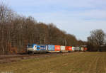 Boxx 193 537 mit einem vollbeladenem Containerzug in Dülken weiter nach Holland. 
20. Februar, Dülken Wasserturm