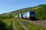 193 835 Boxxpress mit einem Containerzug bei Thüngersheim Richtung Würzburg, 07.05.2020