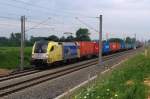 ES 64 U2 - 031 (boxXpress) mit einem Containerzug vor Haspelmoor (04.06.2008)