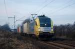 ES 64 U2-071 (BoxXpress.de) mit Containerzug am 17.01.2009 durch Ahlten -> Lehrte