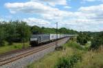 189 916 mit einem Containerzug am 09.07.2012 unterwegs bei Laaber.