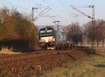 193 850 (X4 E-850) mit Containerzug in Fahrtrichtung Süden. Aufgenommen bei Niederhone am 13.03.2014.