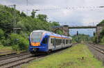 Cantus 427 502 (94 80 0427 636-6 D-CAN) als RB 24020 von Kassel Hbf nach Göttingenn, am 26.07.2024 in Eichenberg. Vom Bahnsteigende aus fotografiert.