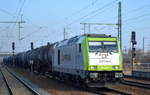 Captrain/ITL 285 118-7 [NVR-Number: 92 88 0076 102-7 B-ITL] mit Kesselwagenzug (Dieselkraftstoff) am 07.02.18 Bf. Flughafen Berlin-Schönefeld.