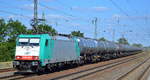 ITL - Eisenbahngesellschaft mbH mit   E 186 246-5  [NVR-Nummer: 91 80 6186 246-5 D-ITL] und Kesselwagenzug (Dieselkraftstoff) am 28.06.19 Saarmund Bahnhof.