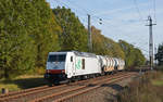 285 108 der ITL rollte mit zwei Kesselwagen am 31.10.19 durch Wittenberg-Labetz Richtung Bitterfeld.