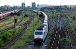 285 103 der ITL zieht am 07.08.09 einen Autozug(Dacia) aus dem Rbf Halle(S) Richtung Berlin/Hannover.