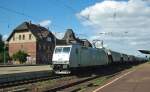 Auf Grund von Bauarbeiten am 13.06.2010 zwischen Eichenberg und Bad Sooden Allendorf staute sich der Gterverkehr in Eichenberg auf der Fahrt nach Sden!  185 548-5 der ITL musste deswegen eine kleine