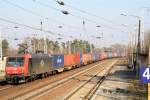 ITL mit der Lok 145 084-0 brachte heute einen Containerzug durch Genshagener Heide in Richtung Westen 28.2.2011