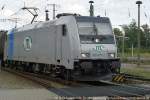 Stendal, Railpool, ITL, E-Lok 185 677-2 (91 80 6185 677-2D-Rpool) mit einem Gterzug, 06. August 2011