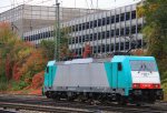 E186 126 von ITL rangiert in Aachen-West bei trbem Herbstwetter am 20.10.2012.